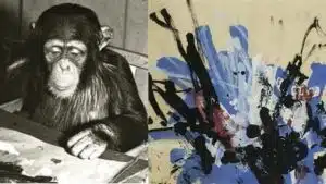 ressam şempanze ve resimi